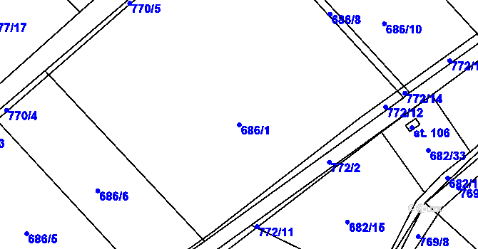 Parcela st. 686/1 v KÚ Chocomyšl, Katastrální mapa