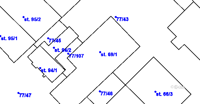 Parcela st. 69/1 v KÚ Chocomyšl, Katastrální mapa