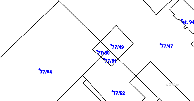 Parcela st. 77/50 v KÚ Chocomyšl, Katastrální mapa