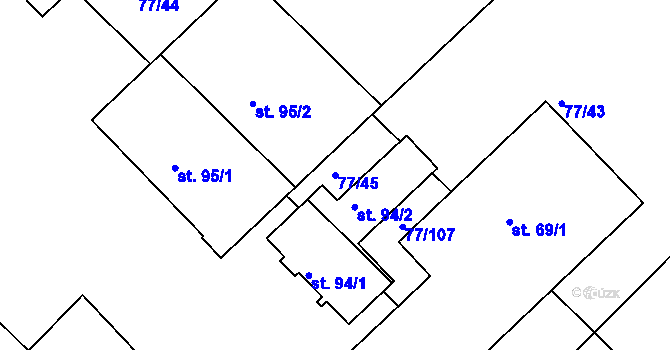 Parcela st. 77/45 v KÚ Chocomyšl, Katastrální mapa