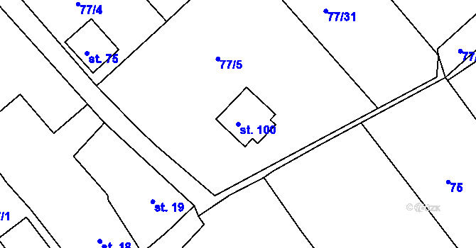 Parcela st. 100 v KÚ Chocomyšl, Katastrální mapa
