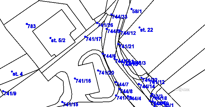 Parcela st. 744/6 v KÚ Chocomyšl, Katastrální mapa