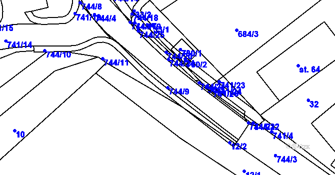 Parcela st. 744/9 v KÚ Chocomyšl, Katastrální mapa