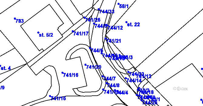 Parcela st. 744/13 v KÚ Chocomyšl, Katastrální mapa