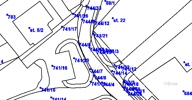 Parcela st. 744/15 v KÚ Chocomyšl, Katastrální mapa