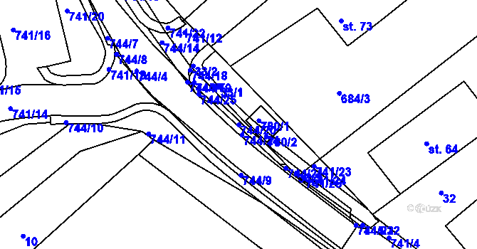 Parcela st. 744/20 v KÚ Chocomyšl, Katastrální mapa