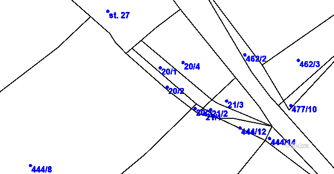 Parcela st. 20/2 v KÚ Chocomyšl, Katastrální mapa