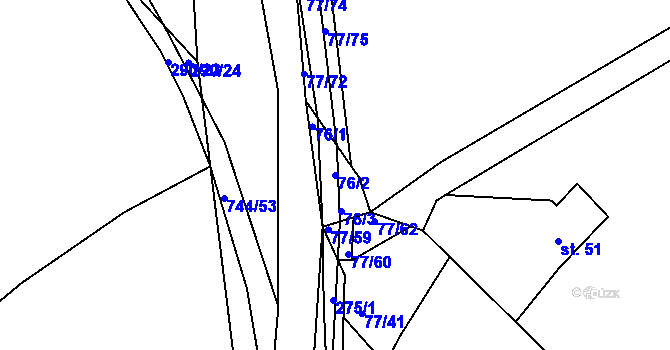 Parcela st. 76/2 v KÚ Chocomyšl, Katastrální mapa