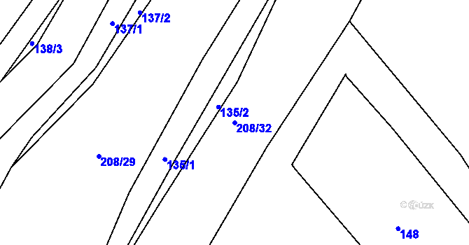 Parcela st. 208/32 v KÚ Chocomyšl, Katastrální mapa