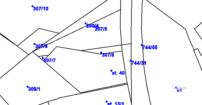Parcela st. 307/8 v KÚ Chocomyšl, Katastrální mapa