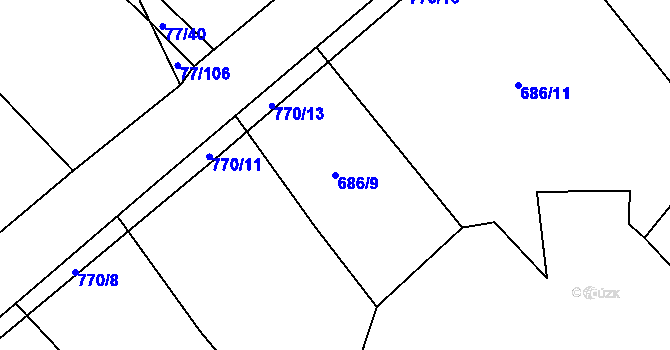 Parcela st. 686/9 v KÚ Chocomyšl, Katastrální mapa