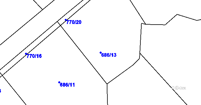 Parcela st. 686/13 v KÚ Chocomyšl, Katastrální mapa