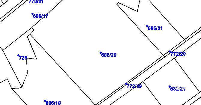 Parcela st. 686/20 v KÚ Chocomyšl, Katastrální mapa