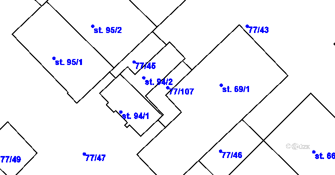 Parcela st. 77/107 v KÚ Chocomyšl, Katastrální mapa