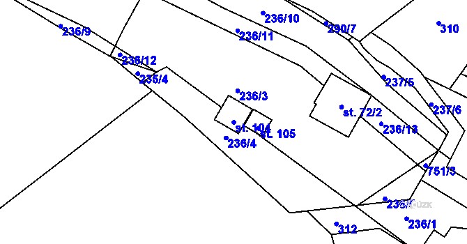 Parcela st. 104 v KÚ Chocomyšl, Katastrální mapa