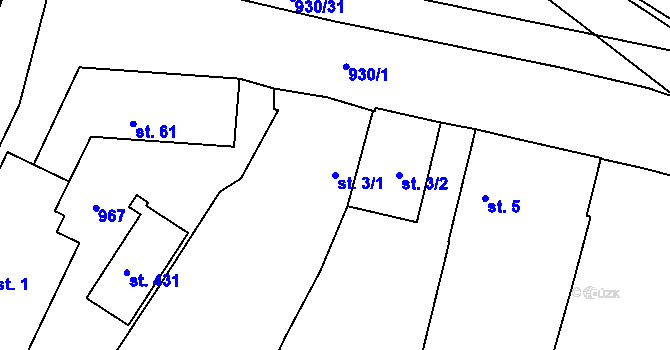 Parcela st. 3/1 v KÚ Chodouň, Katastrální mapa