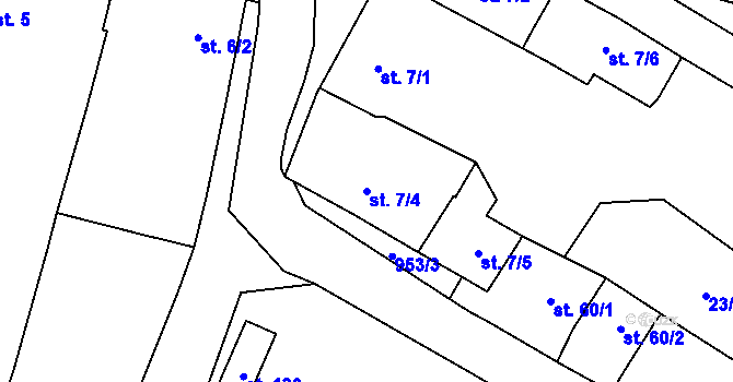 Parcela st. 7/4 v KÚ Chodouň, Katastrální mapa