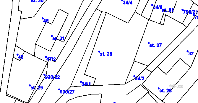 Parcela st. 28 v KÚ Chodouň, Katastrální mapa