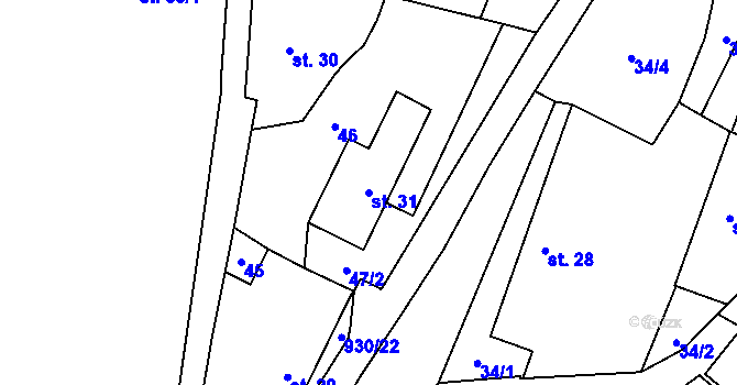 Parcela st. 31 v KÚ Chodouň, Katastrální mapa