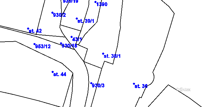 Parcela st. 38/1 v KÚ Chodouň, Katastrální mapa