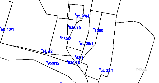 Parcela st. 39/1 v KÚ Chodouň, Katastrální mapa