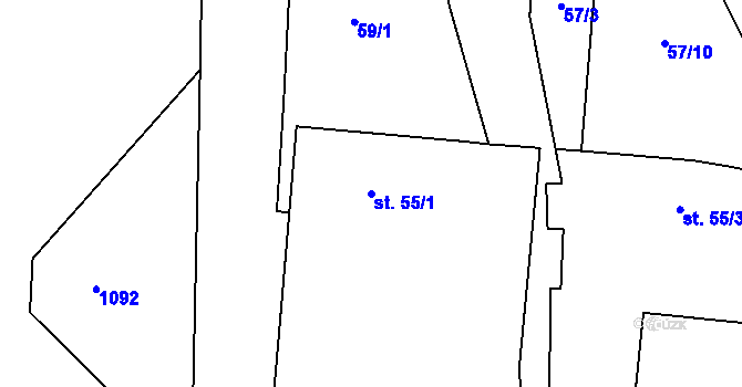 Parcela st. 55/1 v KÚ Chodouň, Katastrální mapa