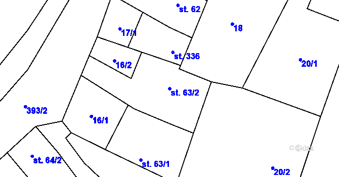 Parcela st. 63/2 v KÚ Chodouň, Katastrální mapa