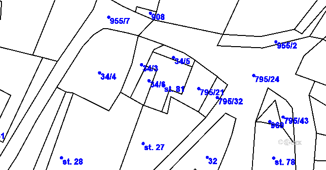 Parcela st. 81 v KÚ Chodouň, Katastrální mapa