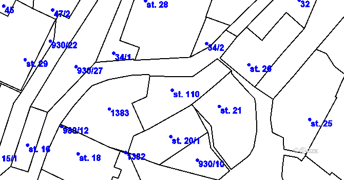 Parcela st. 110 v KÚ Chodouň, Katastrální mapa