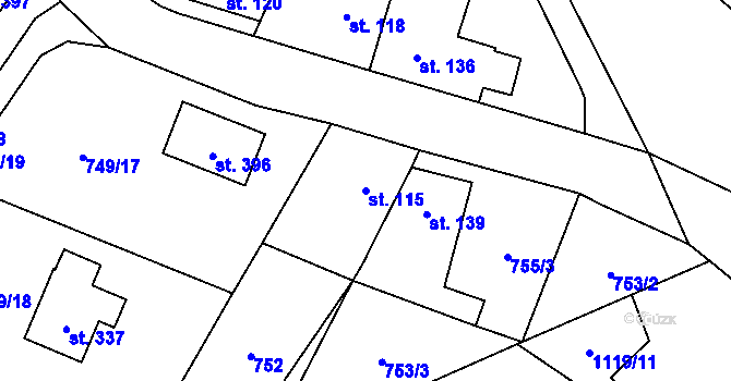 Parcela st. 115 v KÚ Chodouň, Katastrální mapa