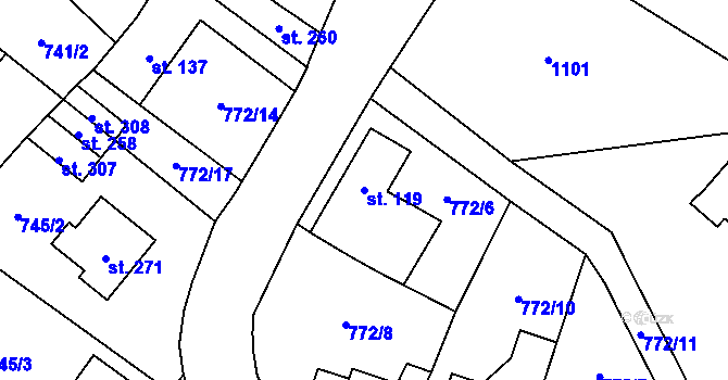 Parcela st. 119 v KÚ Chodouň, Katastrální mapa