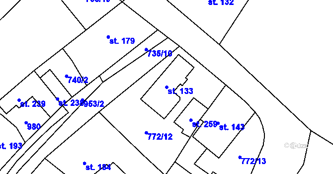 Parcela st. 133 v KÚ Chodouň, Katastrální mapa