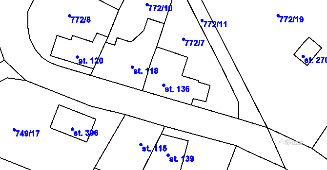 Parcela st. 136 v KÚ Chodouň, Katastrální mapa
