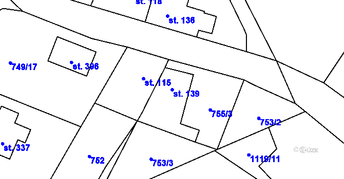 Parcela st. 139 v KÚ Chodouň, Katastrální mapa