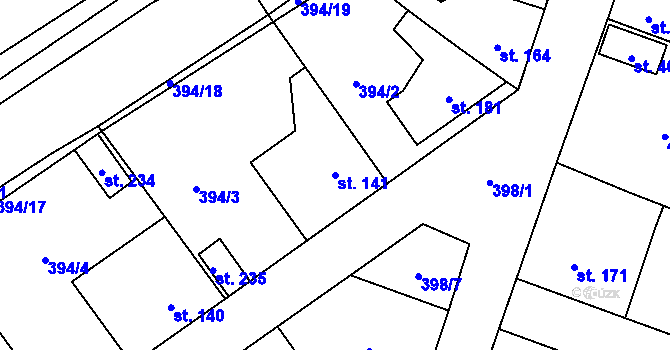 Parcela st. 141 v KÚ Chodouň, Katastrální mapa