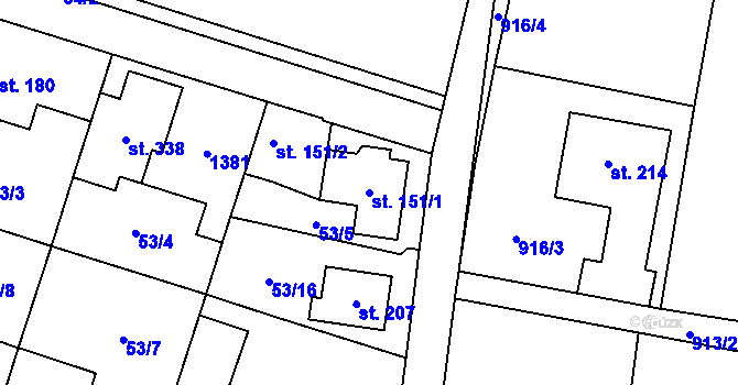 Parcela st. 151/1 v KÚ Chodouň, Katastrální mapa