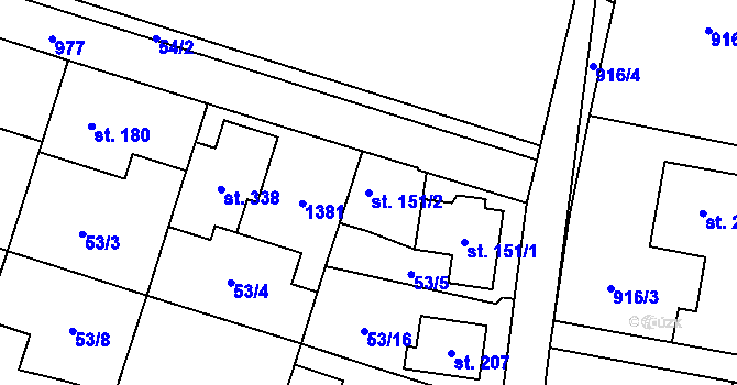 Parcela st. 151/2 v KÚ Chodouň, Katastrální mapa