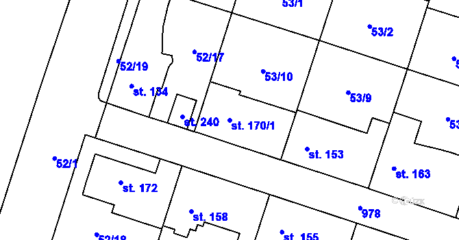 Parcela st. 170/1 v KÚ Chodouň, Katastrální mapa
