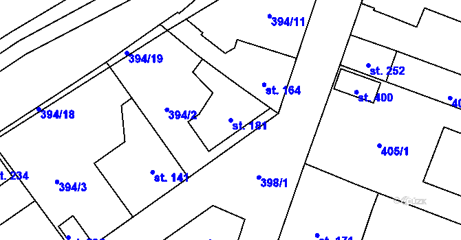 Parcela st. 181 v KÚ Chodouň, Katastrální mapa