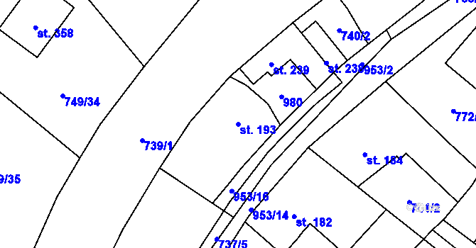 Parcela st. 193 v KÚ Chodouň, Katastrální mapa