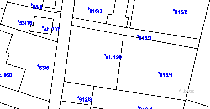 Parcela st. 199 v KÚ Chodouň, Katastrální mapa