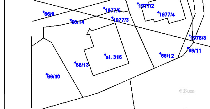 Parcela st. 316 v KÚ Chodouň, Katastrální mapa