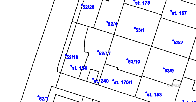 Parcela st. 52/17 v KÚ Chodouň, Katastrální mapa