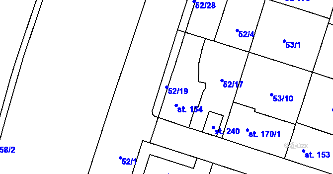 Parcela st. 52/19 v KÚ Chodouň, Katastrální mapa