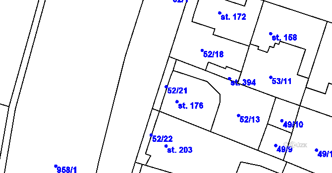 Parcela st. 52/21 v KÚ Chodouň, Katastrální mapa
