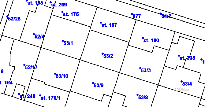 Parcela st. 53/2 v KÚ Chodouň, Katastrální mapa