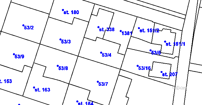 Parcela st. 53/4 v KÚ Chodouň, Katastrální mapa