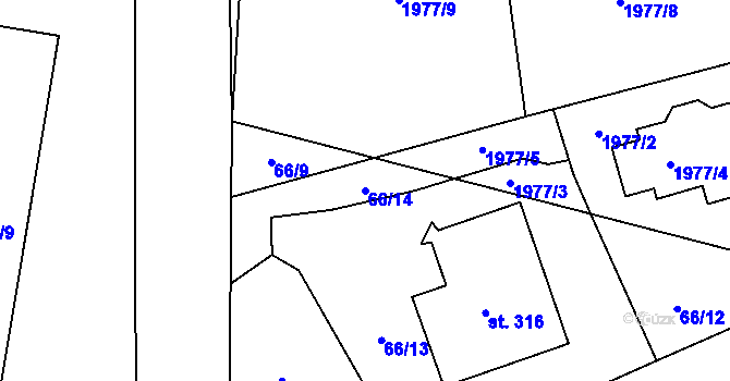 Parcela st. 66/14 v KÚ Chodouň, Katastrální mapa
