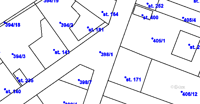 Parcela st. 398/1 v KÚ Chodouň, Katastrální mapa