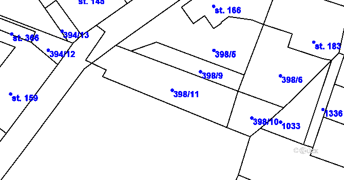 Parcela st. 398/11 v KÚ Chodouň, Katastrální mapa